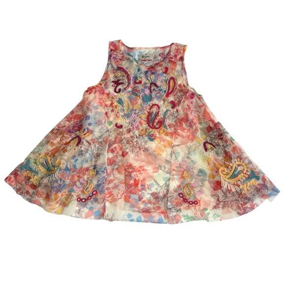 Johnny Was Mazzy Flared Floral Embroidered Sheer Mesh Tank Top XS No Slip - Picture 12 of 15